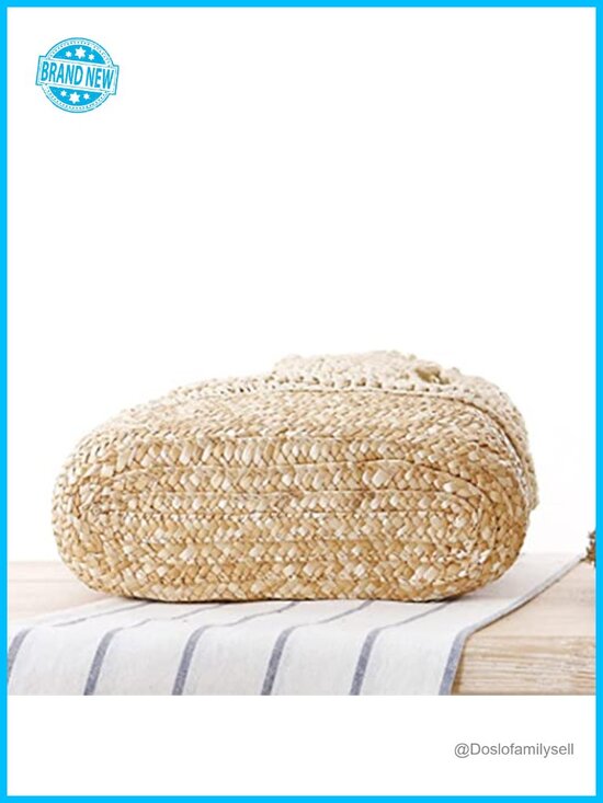 Crochet Woven Straw Backpack with Leather Straps Drawstring Beach Tote Rucksack main image 4